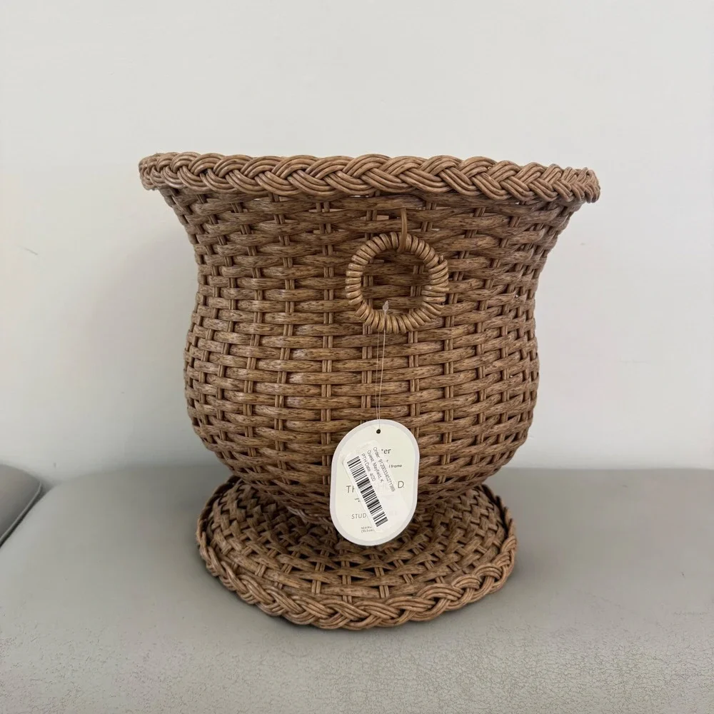Threshold Studio McGee Woven Urn Planter Brown Wicker Outdoor Indoor 14in